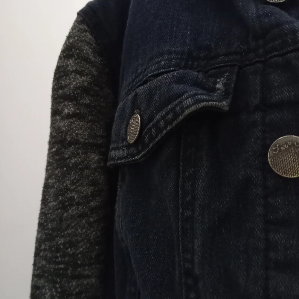Free people denim jean jacket with hood size small - Picture 8 of 10
